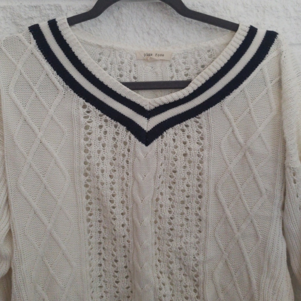 White and blue knit sweater